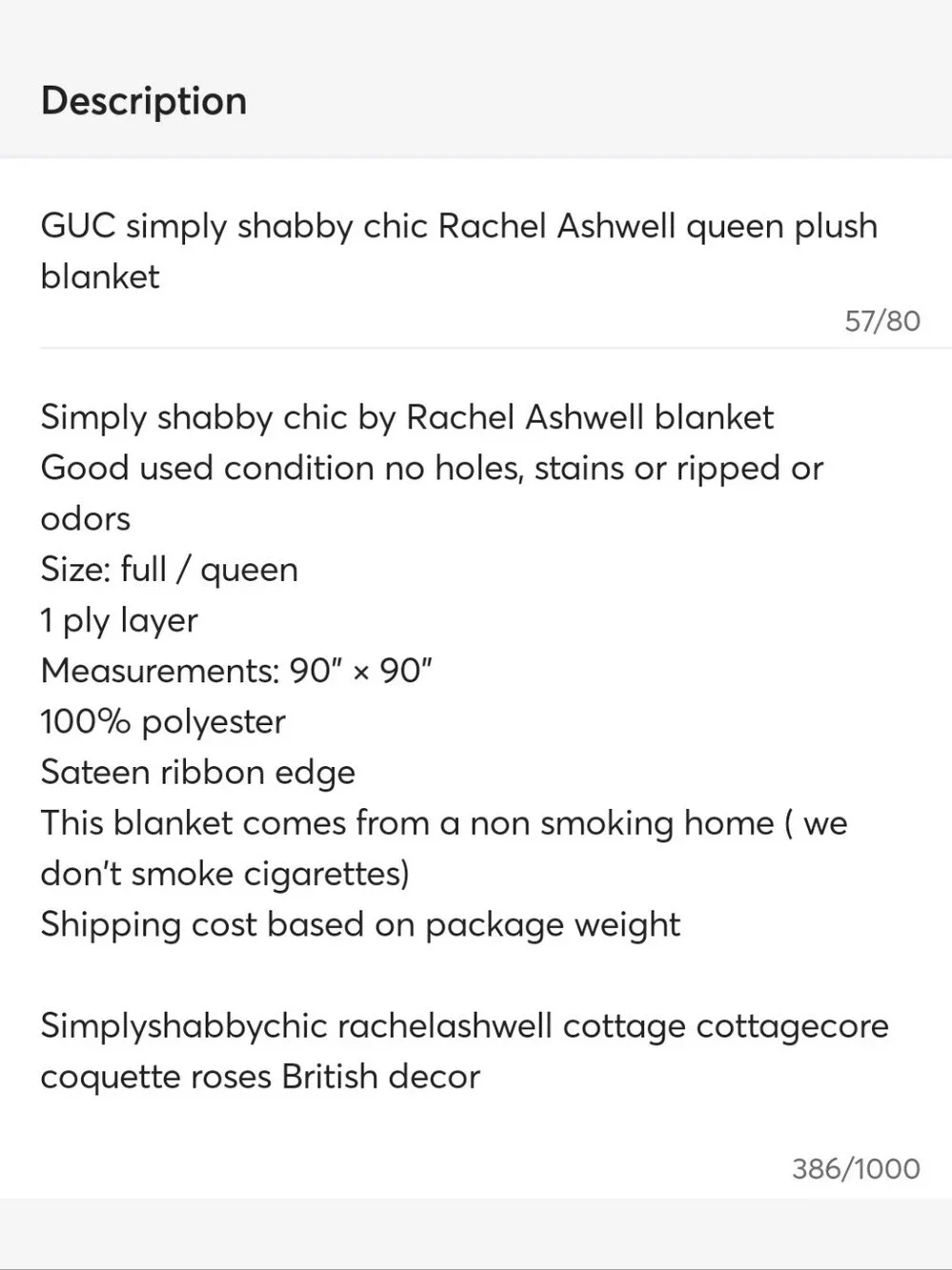 GUC Simply Shabby Chic Rachel Ashwell Plush Queen Blanket